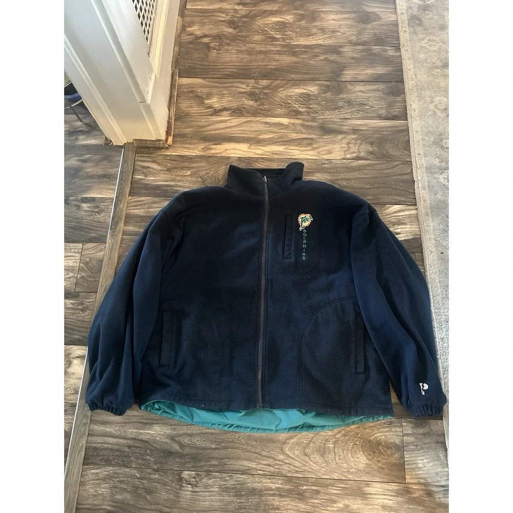 Vtg 90s Miami Dolphins‎ Pro Player Reversible XL Zip Jacket Coat NFL Fleece